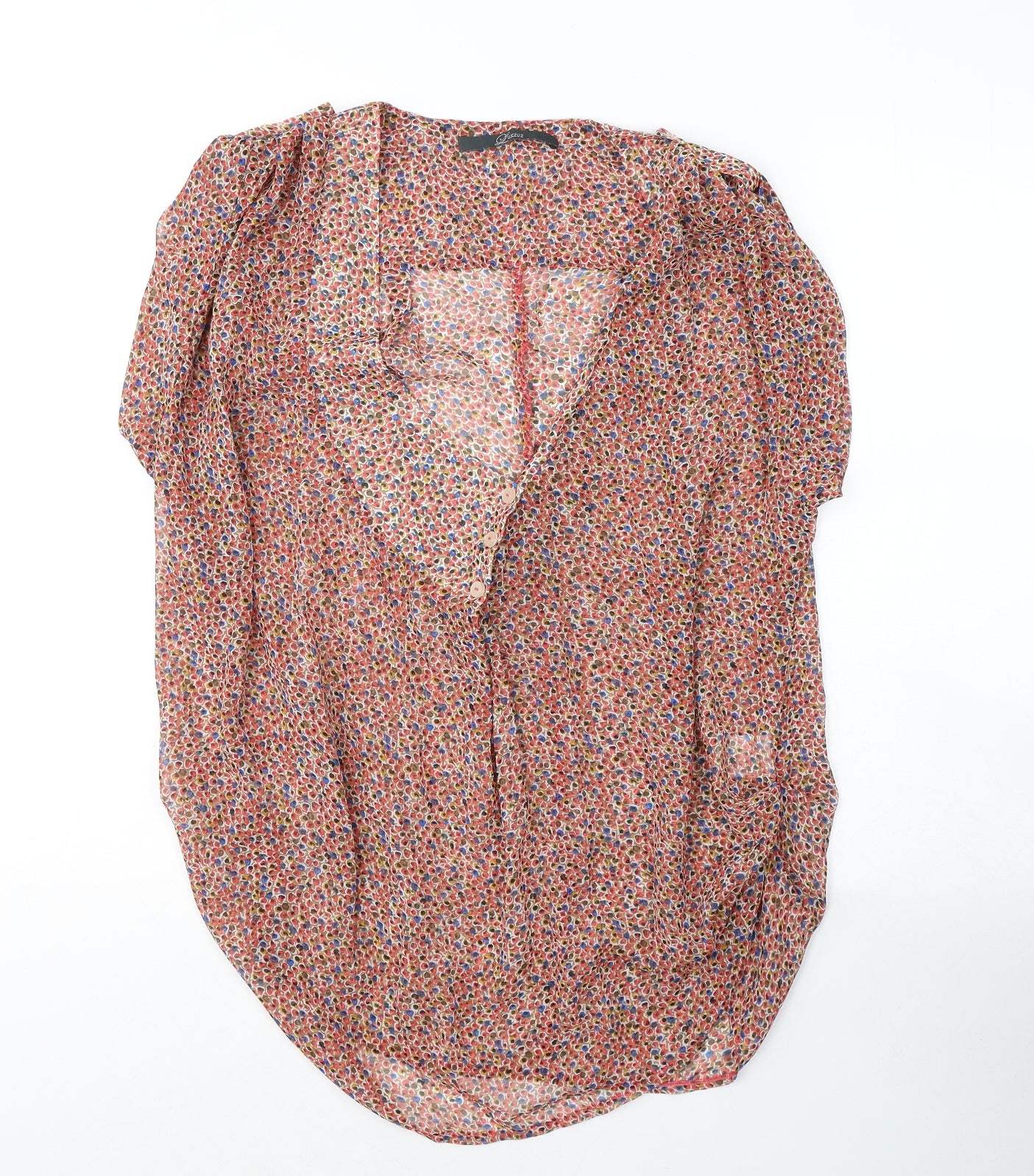 Luxzuz Womens Red Geometric Polyester Basic Blouse Size 12 V-Neck