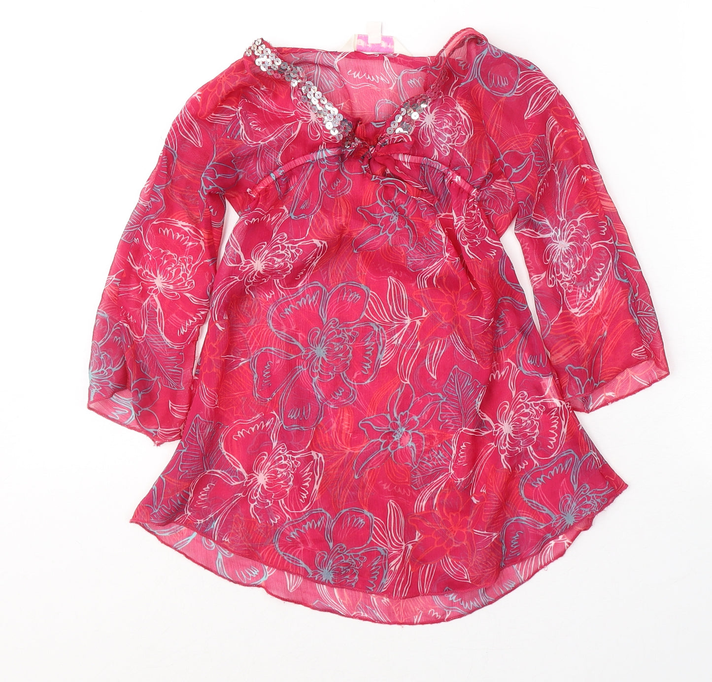 girl2girl Girls Pink Floral Polyester Tunic Blouse Size 5-6 Years V-Neck Pullover