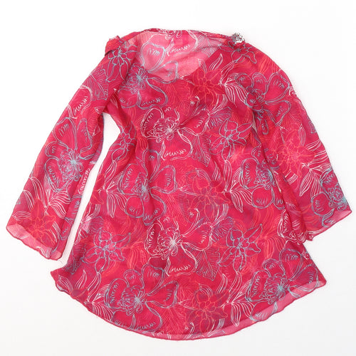 girl2girl Girls Pink Floral Polyester Tunic Blouse Size 5-6 Years V-Neck Pullover