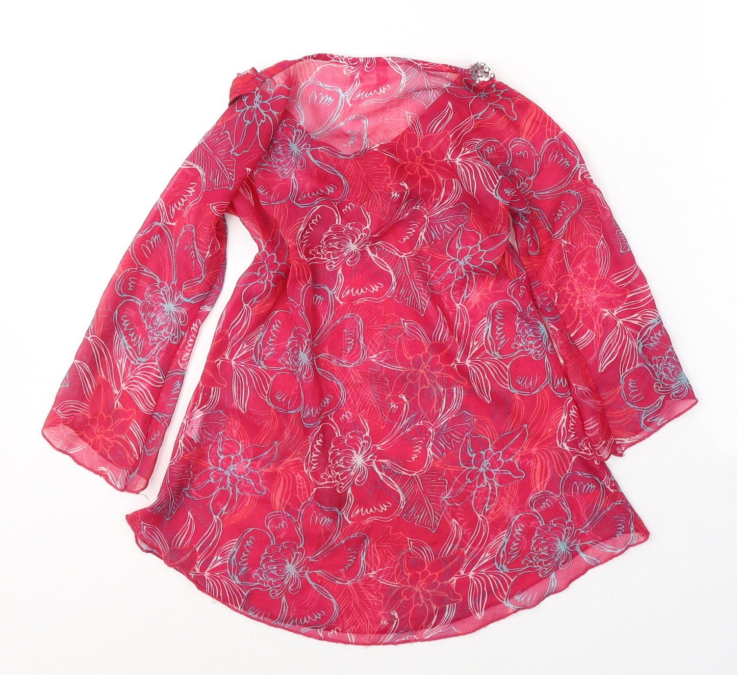 girl2girl Girls Pink Floral Polyester Tunic Blouse Size 5-6 Years V-Neck Pullover