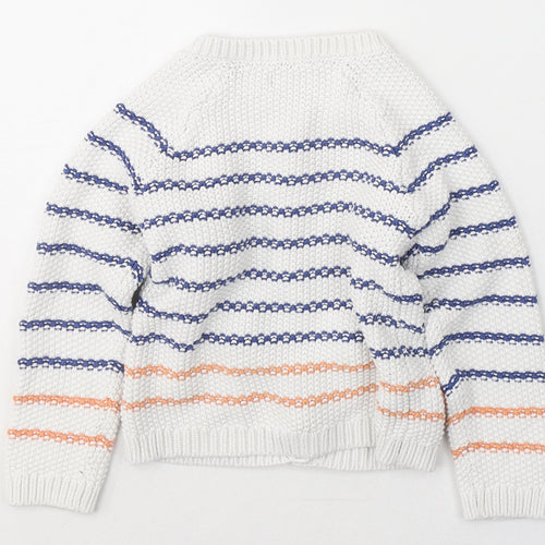 NEXT Girls White V-Neck Striped Cotton Cardigan Jumper Size 3-4 Years  Button
