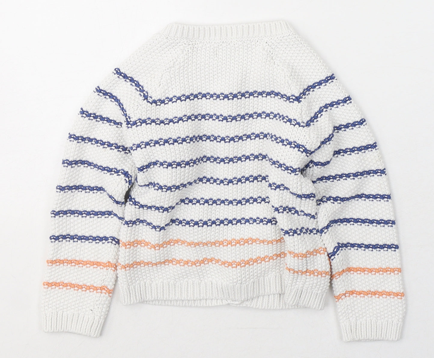 NEXT Girls White V-Neck Striped Cotton Cardigan Jumper Size 3-4 Years  Button