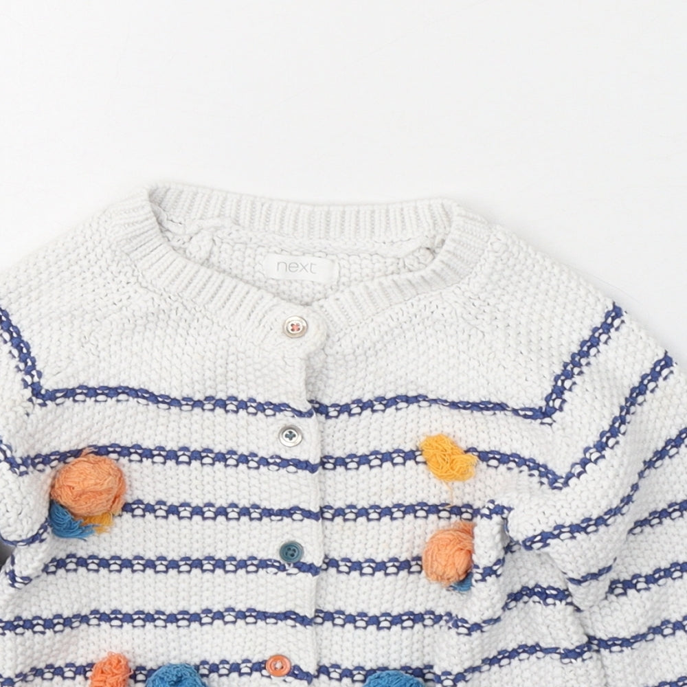 NEXT Girls White V-Neck Striped Cotton Cardigan Jumper Size 3-4 Years  Button