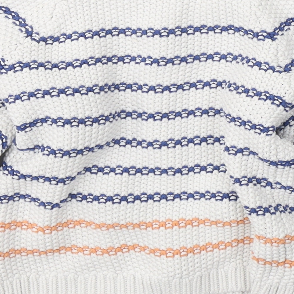 NEXT Girls White V-Neck Striped Cotton Cardigan Jumper Size 3-4 Years  Button