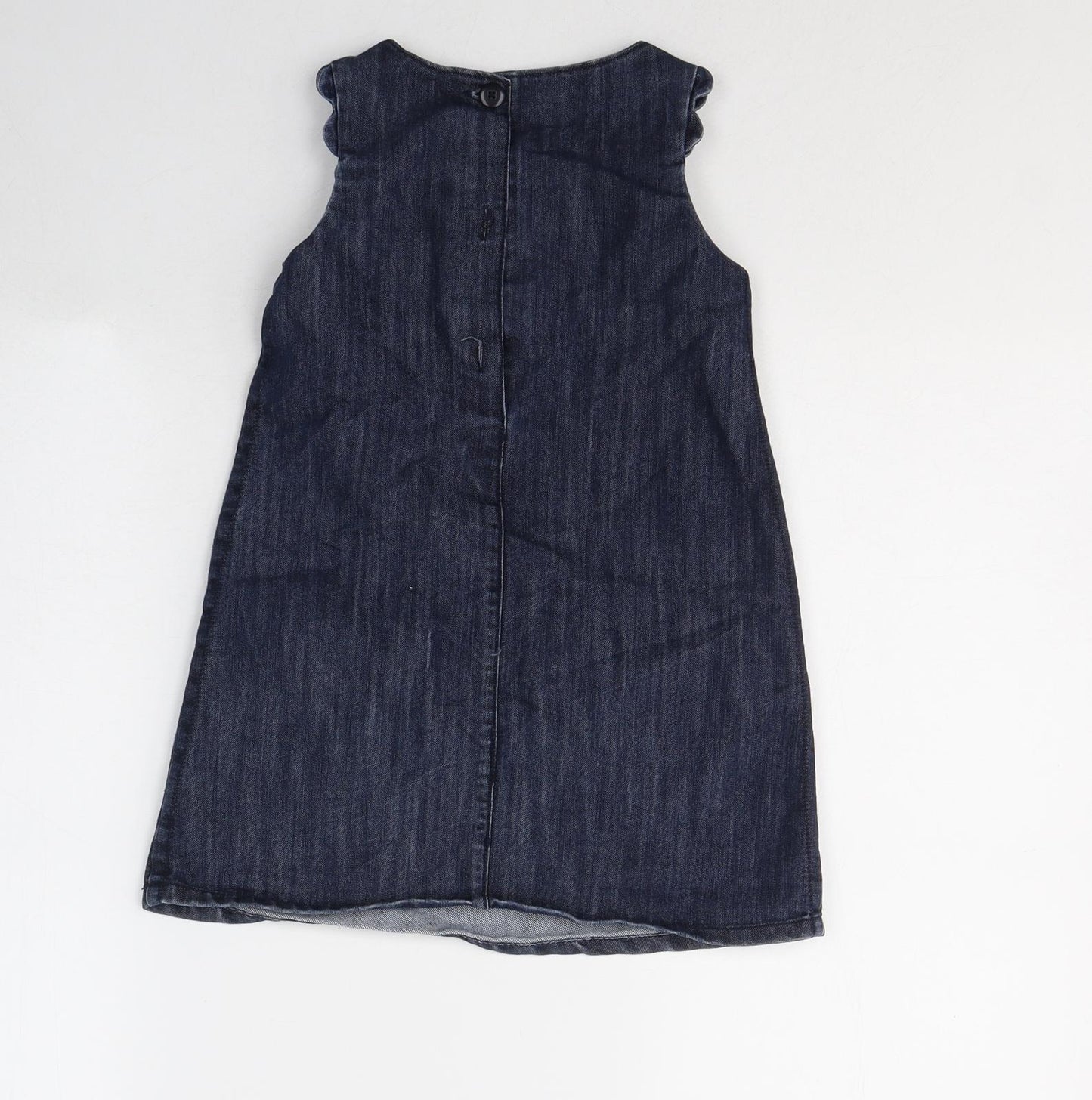 NEXT Girls Blue  Cotton Tank Dress  Size 3-4 Years  Round Neck Button