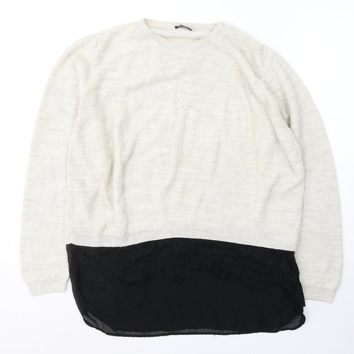 F&F Womens Beige Round Neck  Acrylic Pullover Jumper Size 14
