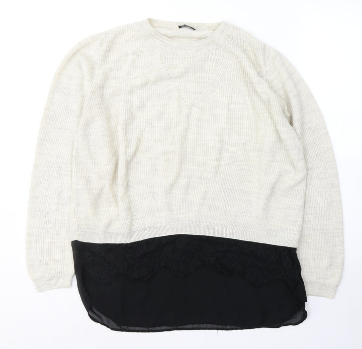 F&F Womens Beige Round Neck  Acrylic Pullover Jumper Size 14
