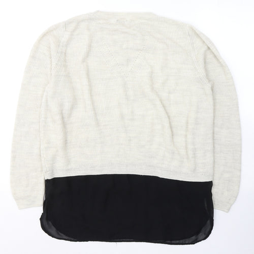 F&F Womens Beige Round Neck  Acrylic Pullover Jumper Size 14