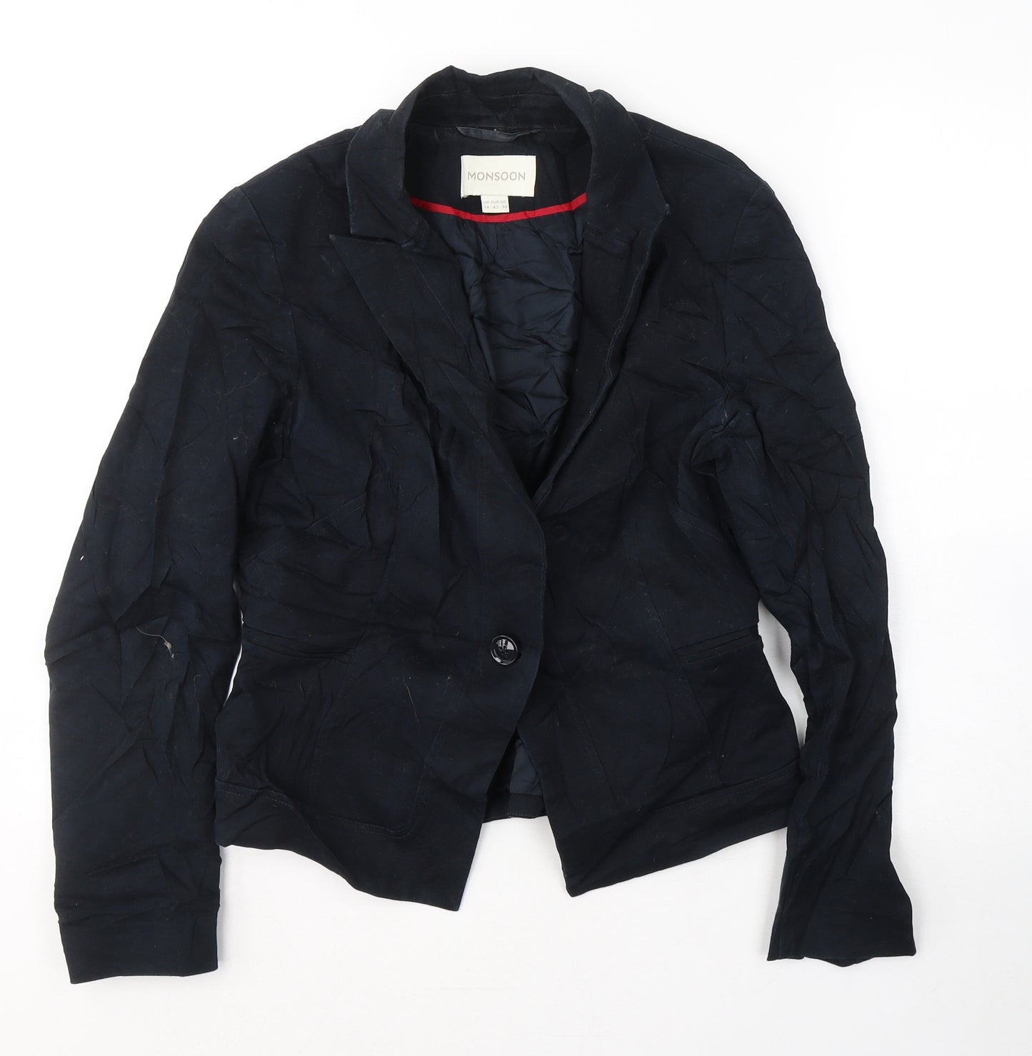 Monsoon Womens Black  Cotton Jacket Blazer Size 14