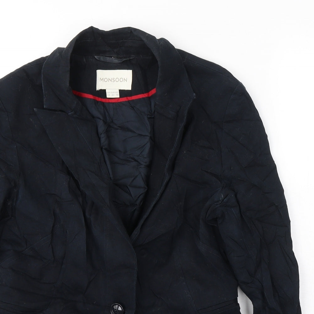 Monsoon Womens Black  Cotton Jacket Blazer Size 14