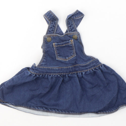 NEXT Girls Blue  Cotton Pinafore/Dungaree Dress  Size 3-6 Months  Square Neck Button