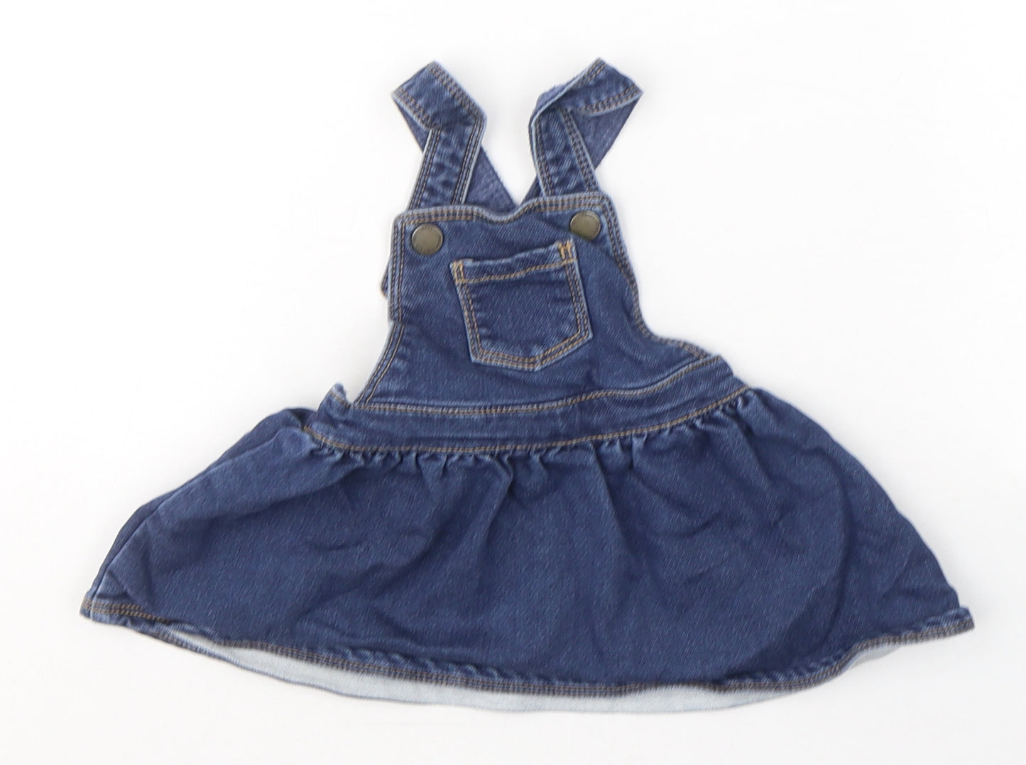 NEXT Girls Blue  Cotton Pinafore/Dungaree Dress  Size 3-6 Months  Square Neck Button