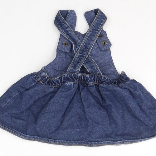 NEXT Girls Blue  Cotton Pinafore/Dungaree Dress  Size 3-6 Months  Square Neck Button