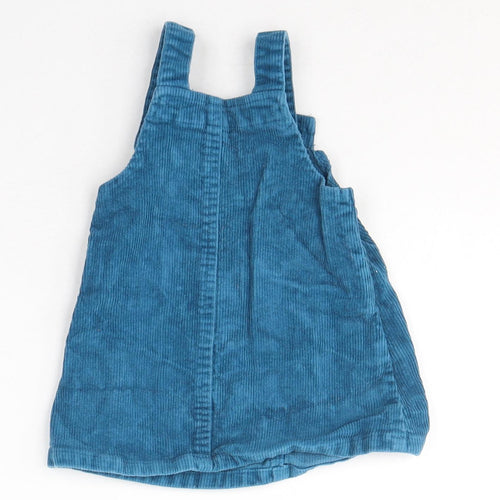 Dunnes Stores Girls Blue  Cotton Pinafore/Dungaree Dress  Size 6-9 Months  Square Neck Button