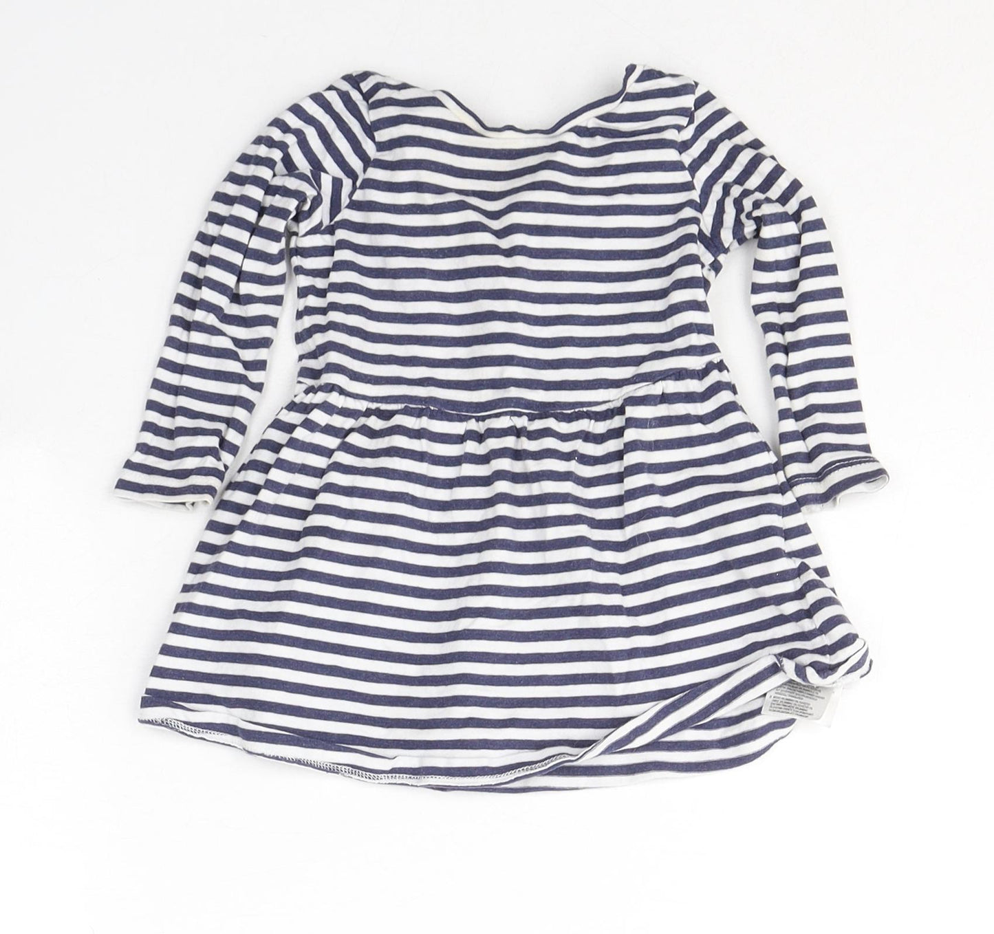 Mothercare Girls Blue Striped Cotton Jumper Dress  Size 6-9 Months  Round Neck Button