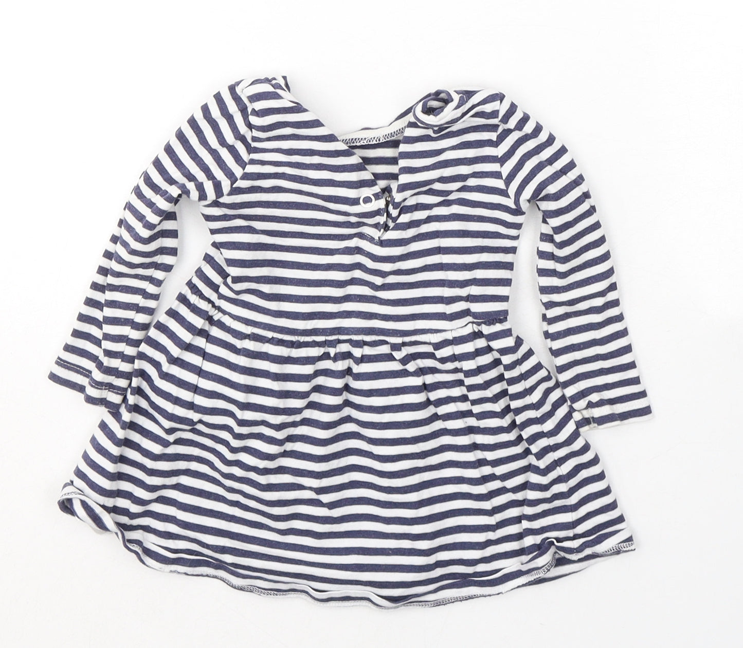 Mothercare Girls Blue Striped Cotton Jumper Dress  Size 6-9 Months  Round Neck Button