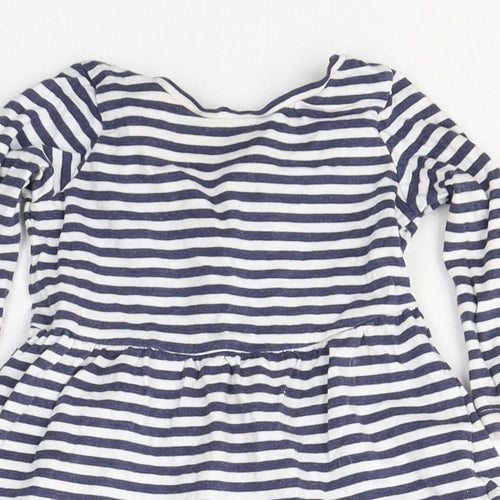 Mothercare Girls Blue Striped Cotton Jumper Dress  Size 6-9 Months  Round Neck Button