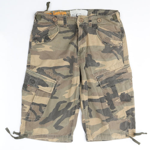 Chunk Mens Green Camouflage Cotton Cargo Shorts Size 30 L12 in Regular Button