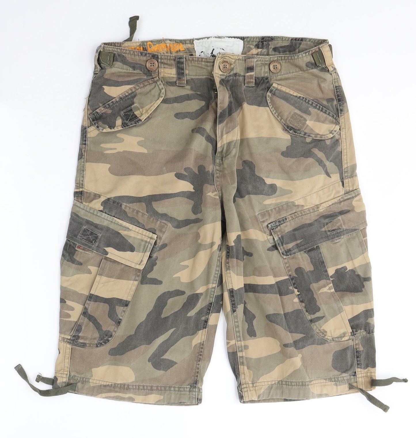 Chunk Mens Green Camouflage Cotton Cargo Shorts Size 30 L12 in Regular Button