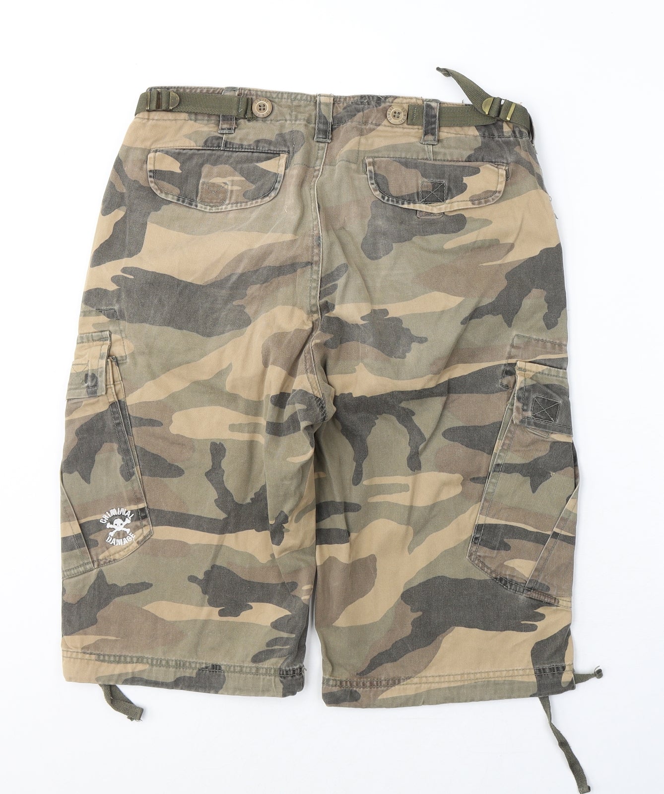 Chunk Mens Green Camouflage Cotton Cargo Shorts Size 30 L12 in Regular Button