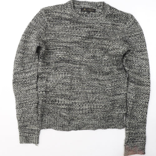 Label Lab Mens Grey Round Neck  Acrylic Pullover Jumper Size S