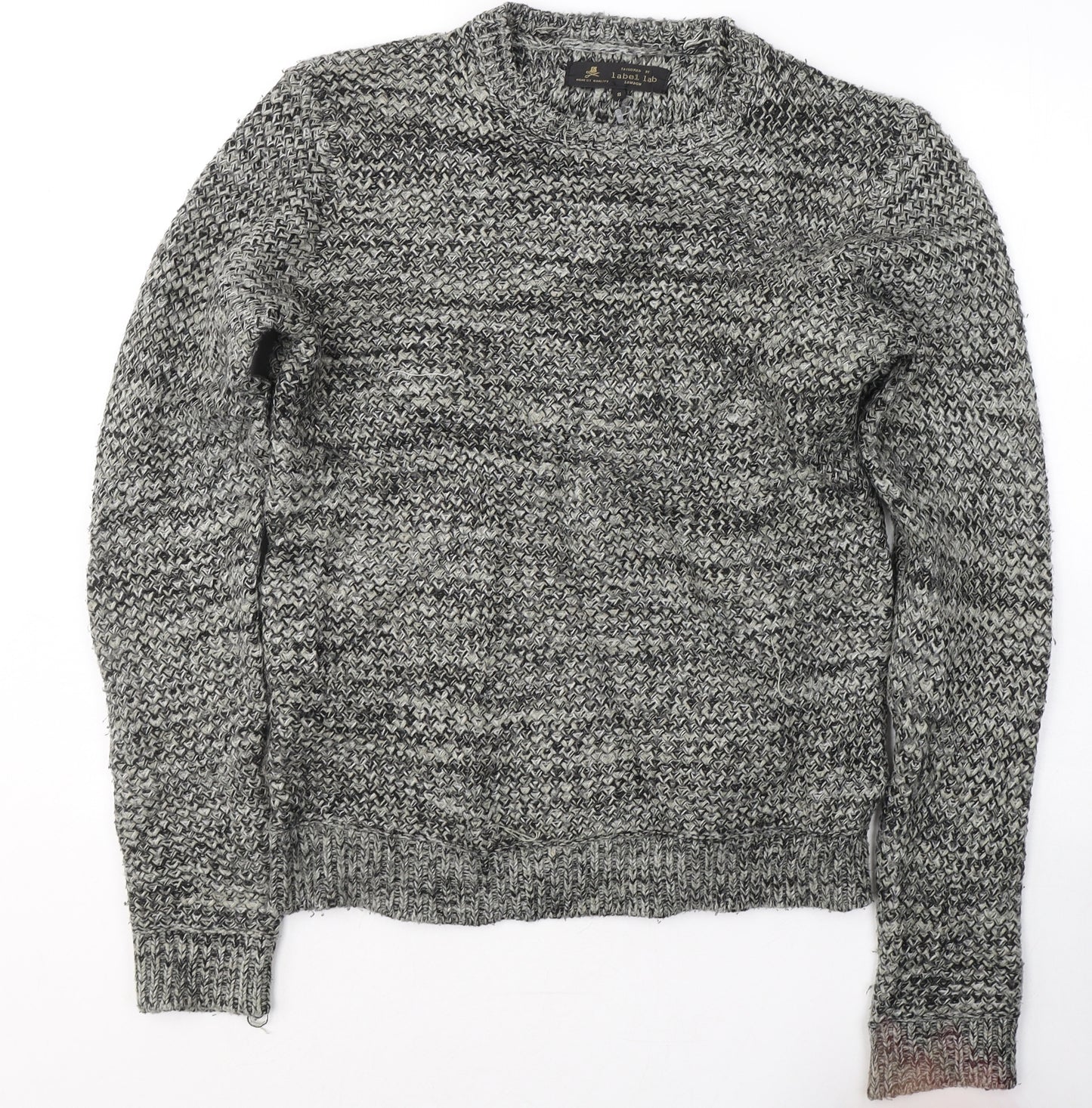 Label Lab Mens Grey Round Neck  Acrylic Pullover Jumper Size S