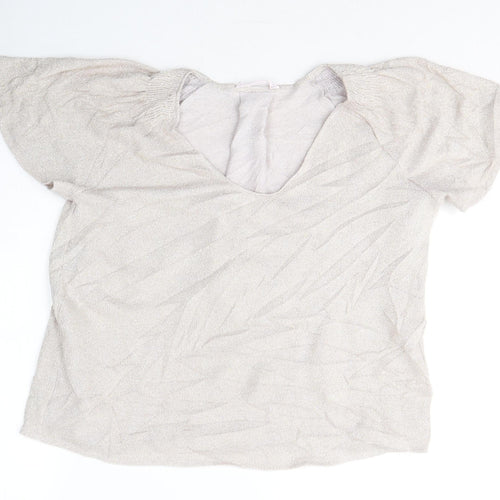 Mango Womens Grey  Polyester Basic T-Shirt Size S Round Neck
