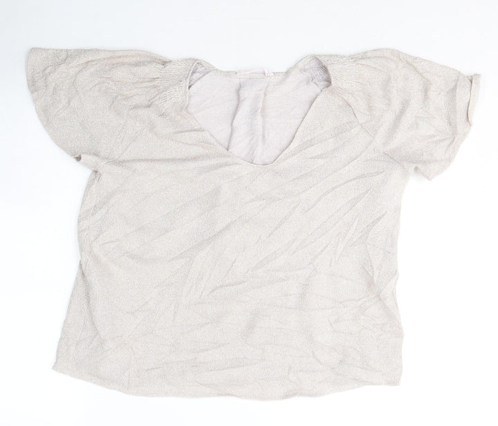 Mango Womens Grey  Polyester Basic T-Shirt Size S Round Neck