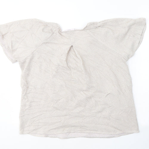 Mango Womens Grey  Polyester Basic T-Shirt Size S Round Neck