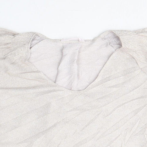 Mango Womens Grey  Polyester Basic T-Shirt Size S Round Neck