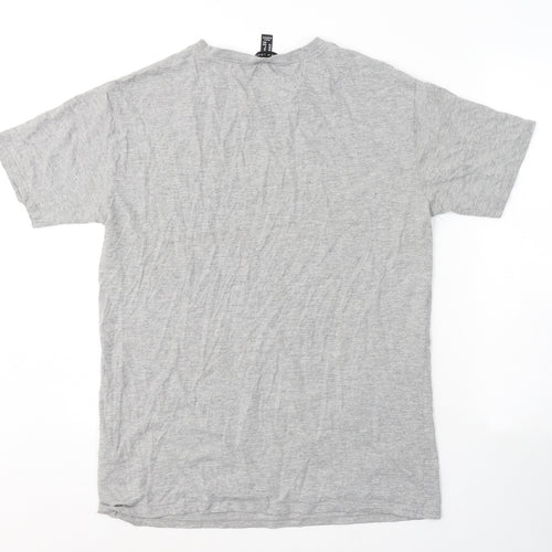 New Look Womens Grey  Cotton Basic T-Shirt Size 10 Round Neck