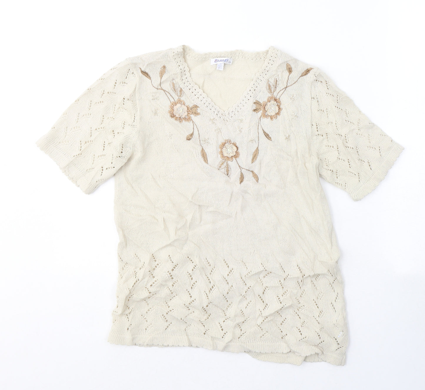 Damart Womens Beige  Cotton Basic T-Shirt Size 10 V-Neck