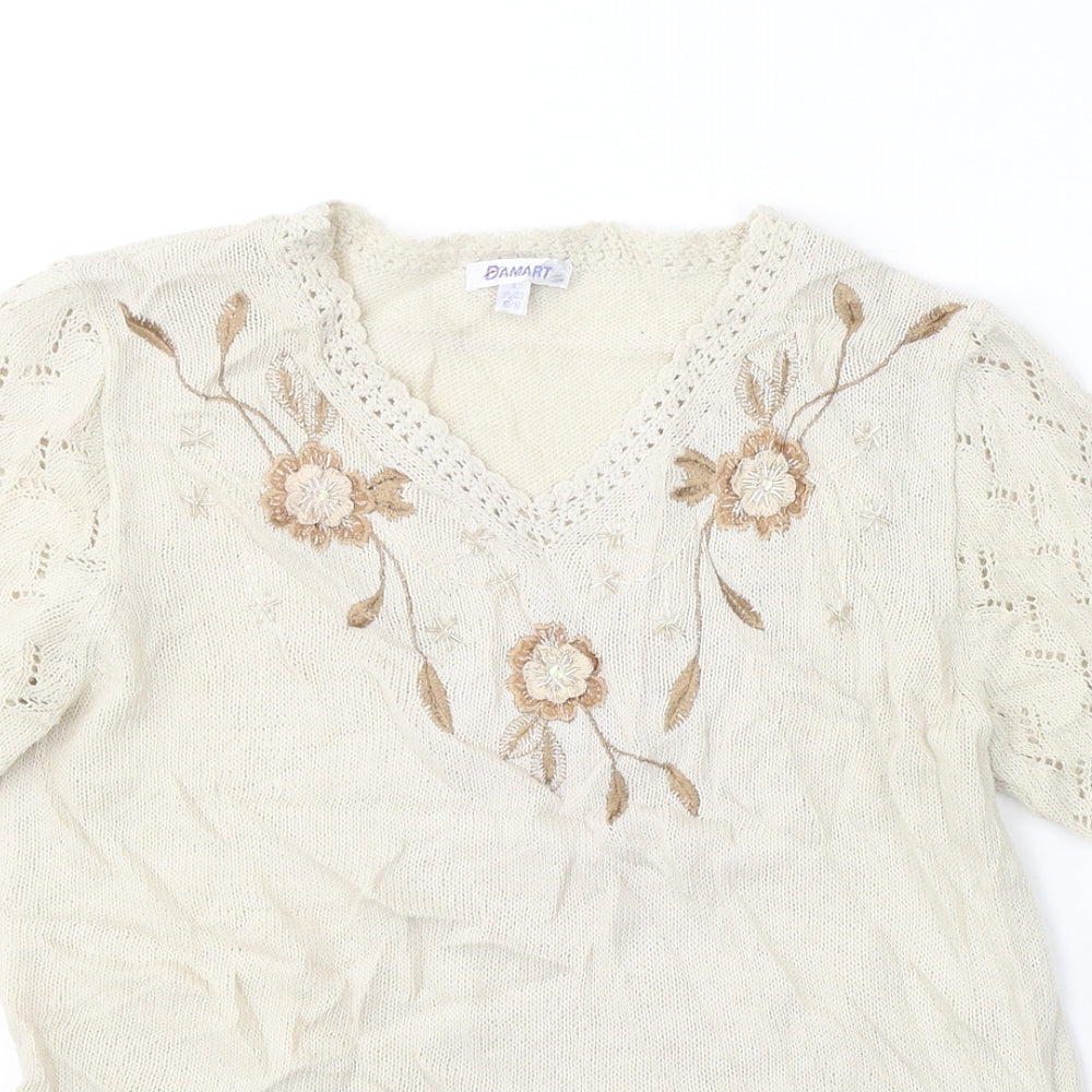 Damart Womens Beige  Cotton Basic T-Shirt Size 10 V-Neck