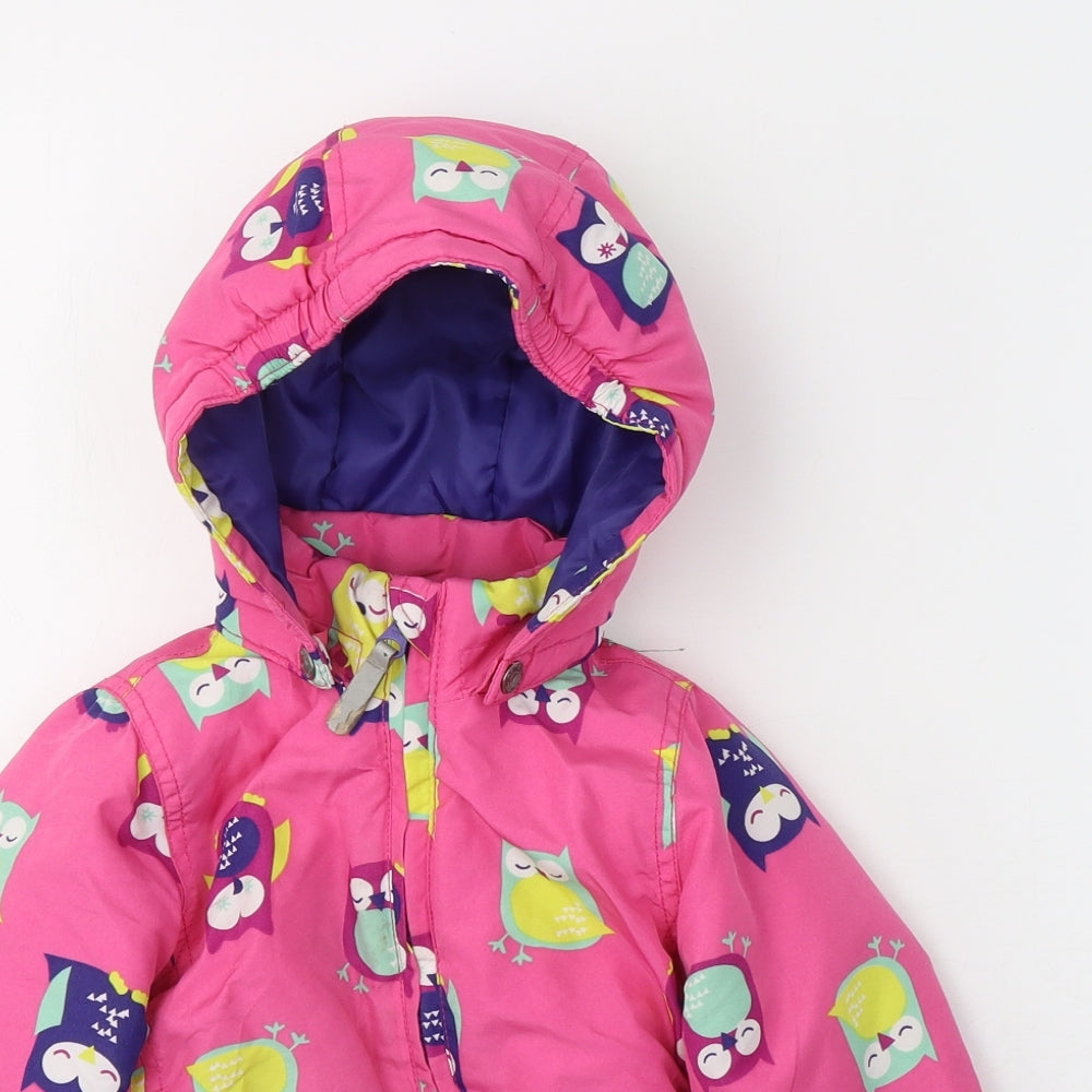 name it Girls Orange Geometric  Basic Coat Coat Size 2 Years  Zip - Owl Print