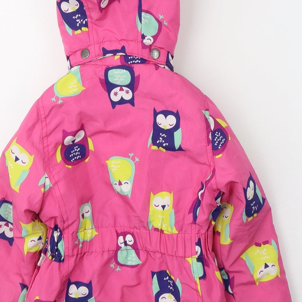 name it Girls Orange Geometric  Basic Coat Coat Size 2 Years  Zip - Owl Print