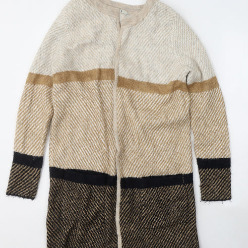 TU Womens Beige V-Neck Geometric Acrylic Cape Jumper Size 10