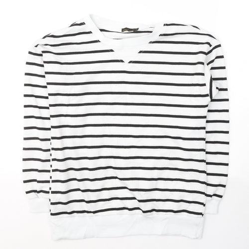 Akoz Womens White V-Neck Striped Rayon Pullover Jumper Size S