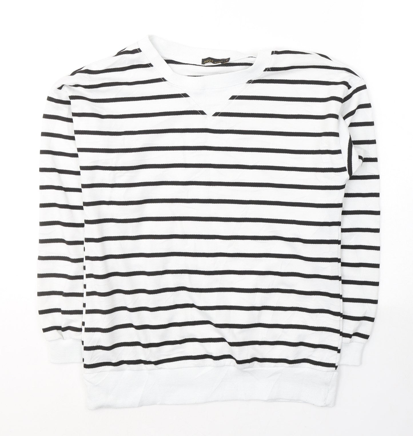 Akoz Womens White V-Neck Striped Rayon Pullover Jumper Size S