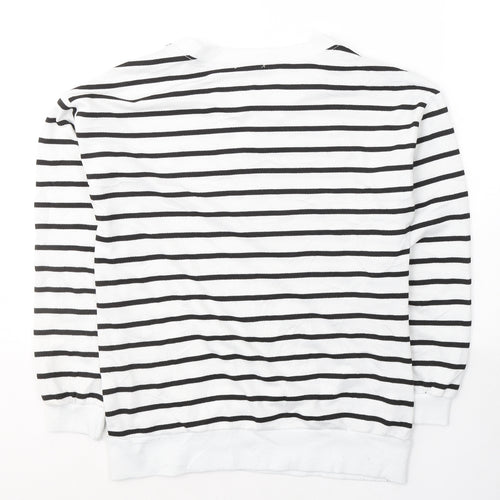 Akoz Womens White V-Neck Striped Rayon Pullover Jumper Size S