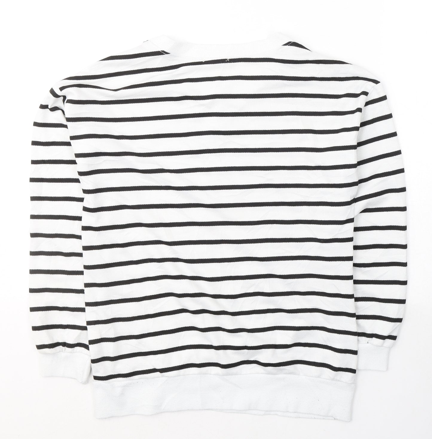 Akoz Womens White V-Neck Striped Rayon Pullover Jumper Size S
