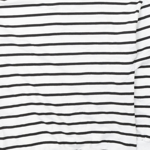 Akoz Womens White V-Neck Striped Rayon Pullover Jumper Size S
