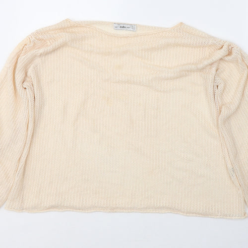 Zara Womens Ivory Round Neck  Acrylic Pullover Jumper Size S