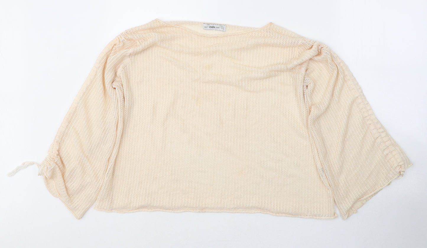 Zara Womens Ivory Round Neck  Acrylic Pullover Jumper Size S