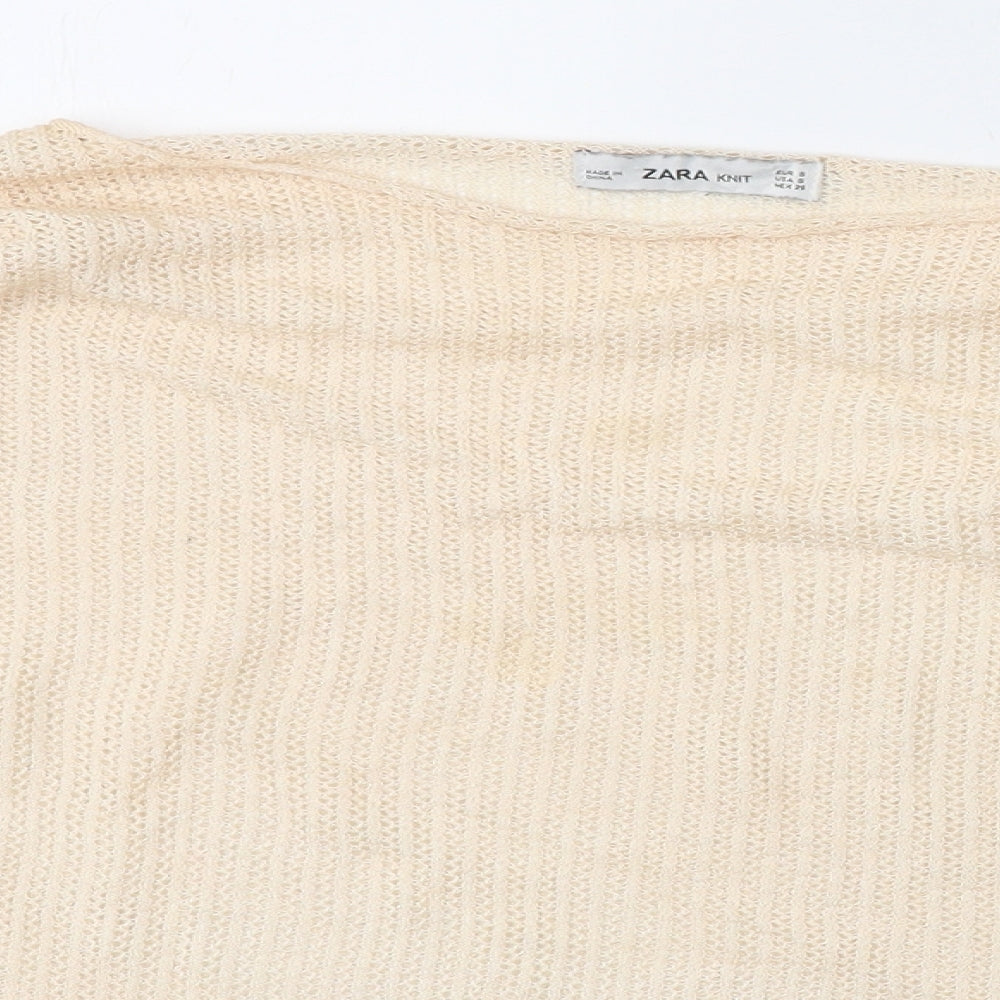 Zara Womens Ivory Round Neck  Acrylic Pullover Jumper Size S