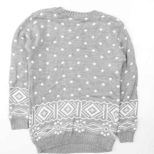 Club L Womens Grey Round Neck Geometric Acrylic Pullover Jumper Size S   - Christmas jumper