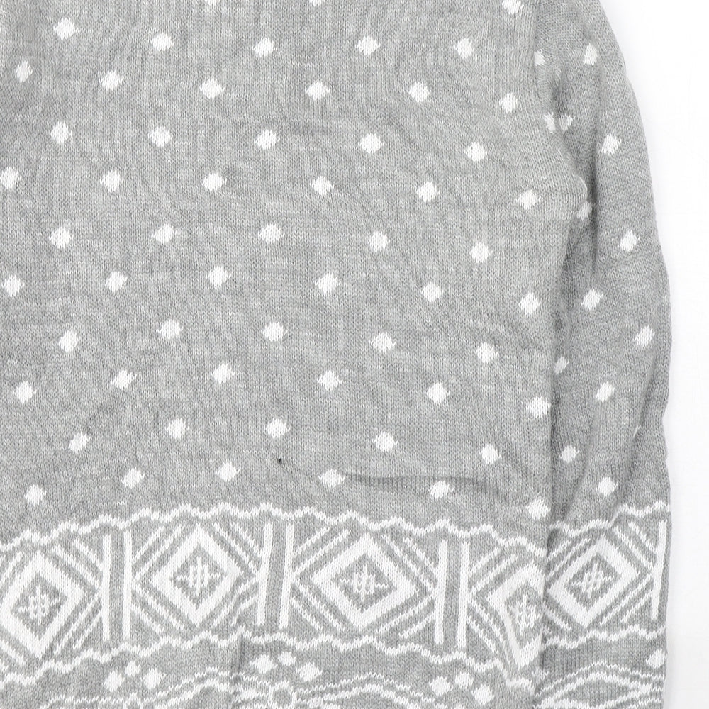 Club L Womens Grey Round Neck Geometric Acrylic Pullover Jumper Size S   - Christmas jumper