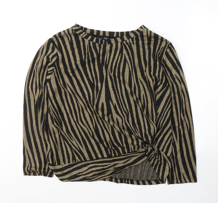 F&F Womens Black Round Neck Animal Print Polyester Pullover Jumper Size 16
