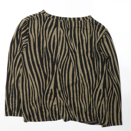 F&F Womens Black Round Neck Animal Print Polyester Pullover Jumper Size 16