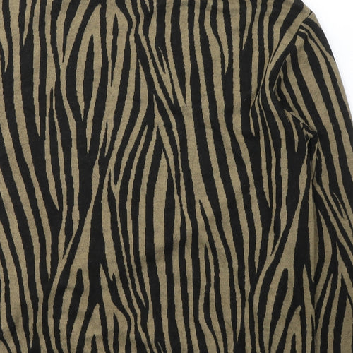 F&F Womens Black Round Neck Animal Print Polyester Pullover Jumper Size 16