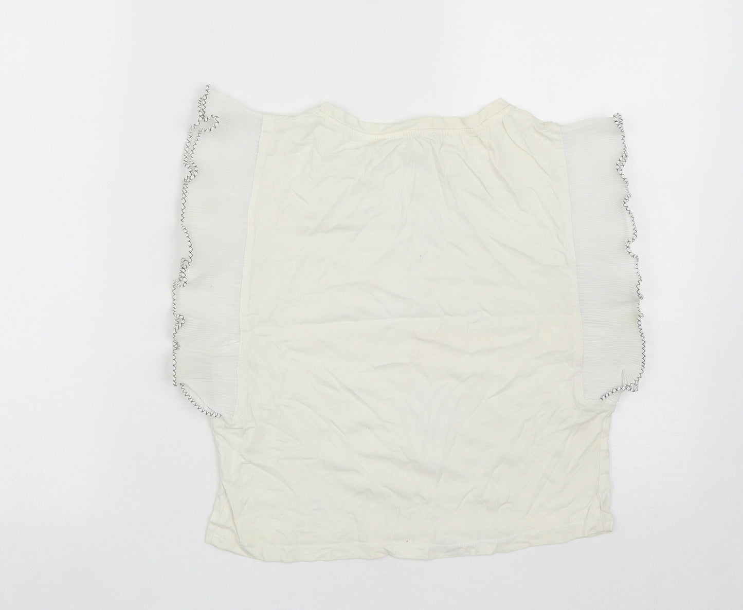Zara Womens White  Polyester Cropped T-Shirt Size M Round Neck